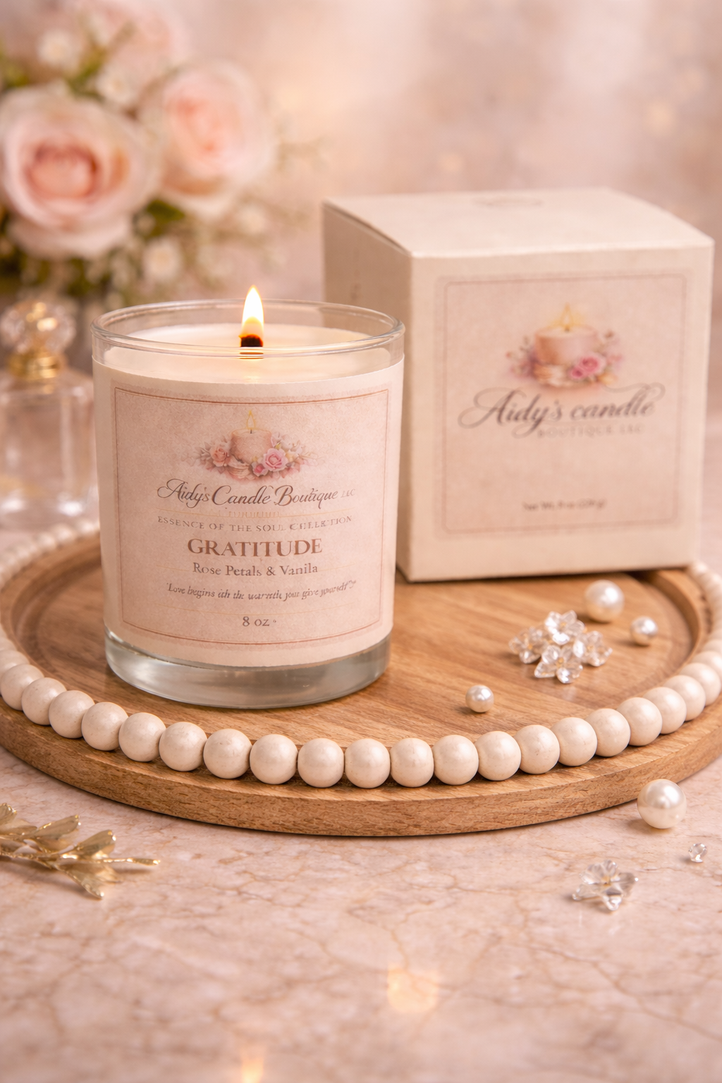 Gratitude – Rose Petals & Vanilla Luxury Candle (8 oz)