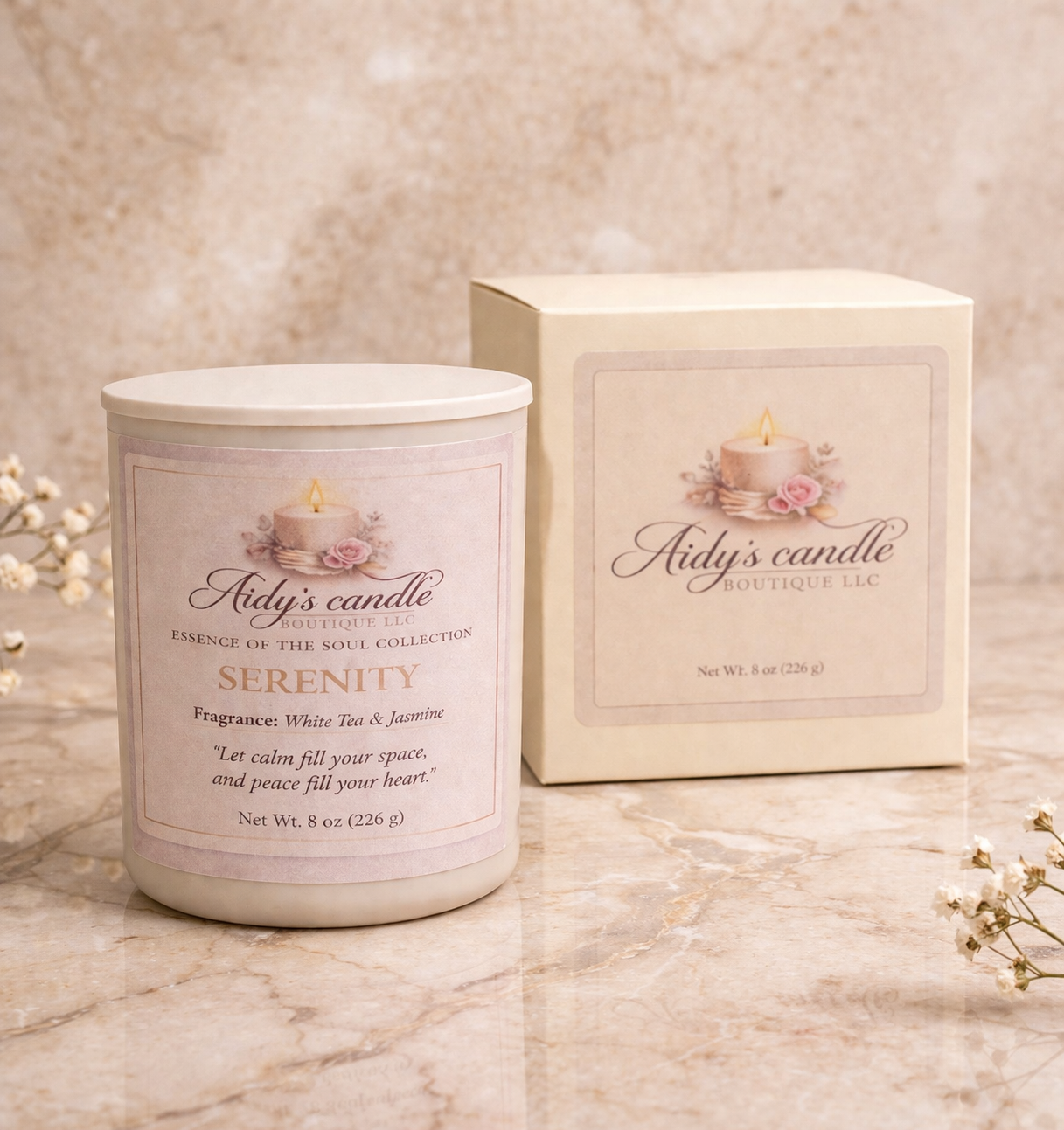Serenity – White Tea & Jasmine Luxury Candle (8 oz)