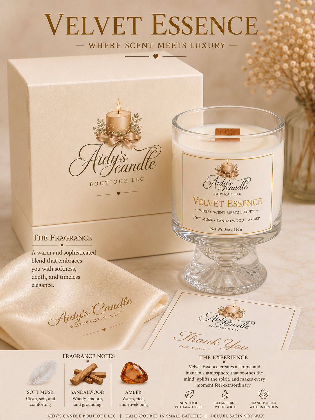 Velvet Essence | Luxury Pedestal Wood Wick Candle